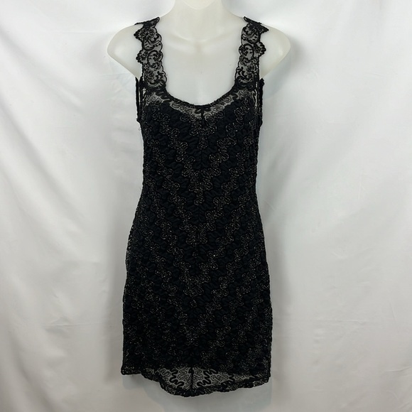 Free People Foiled Again Black Metallic Treaded Lace Bodycon Dress Black Size M - Picture 6 of 12